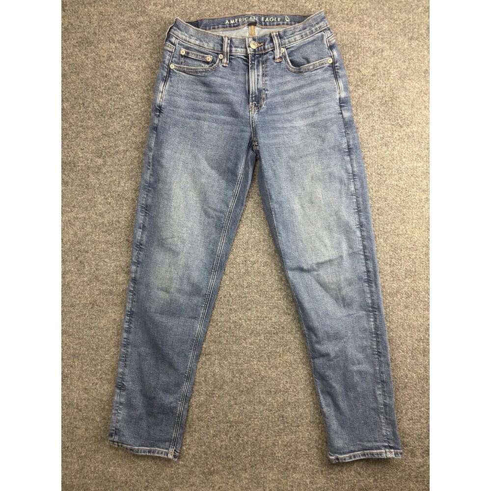 American Eagle 90s Straight Jeans Womens 0‎ Blue Medium Wash Mid Rise Stretch